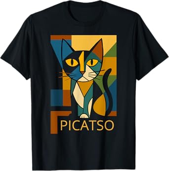 Funny Cat Picatso - Cubism Art Style- Vintage Design T-Shirt