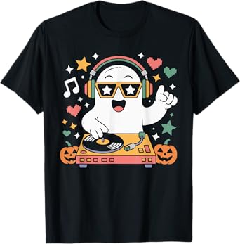 Humor Halloween Ghost DJ with Turntable Music Costume T-Shirt