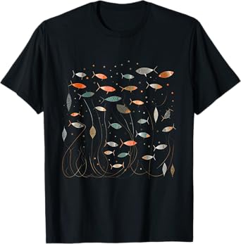 Retro School of Fish - Abstract Boho Mid Century Modern T-Shirt