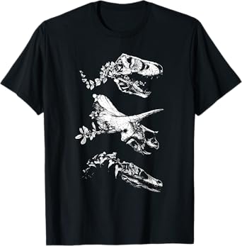 Bloom Dinosaur Skulls Retro T Rex Triceratops Art T-Shirt
