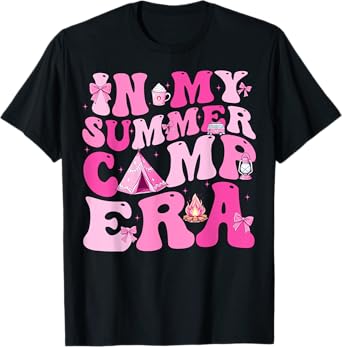 Groovy In My Summer Camp Era Funny Camping Coquette Bow T-Shirt