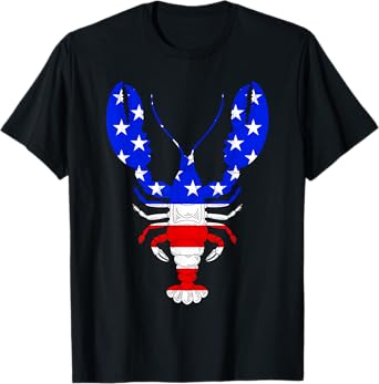 American Blue, White and Red Cool Lobsters Design T-Shirt