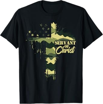Camo Flag Camouflage Cross Christian Dad Servant of Christ T-Shirt