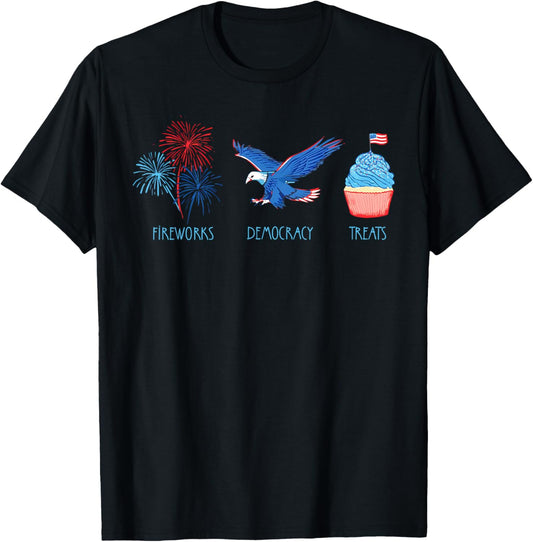 Subtle Fireworks Democracy Treats Coquette Bow 4th Of July T-shirt