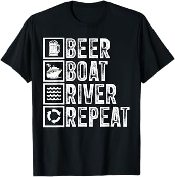 Funny Drinker River Sailing Drinking Beer Boat River Dad T-Shirt