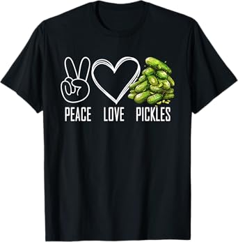 Peace Love Pickles Retro Pickles Lover Cucumber Funny Vegan T-Shirt