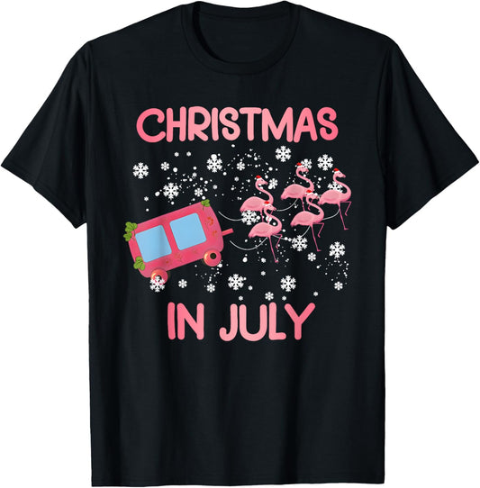 Christmas In July Flamingo Xmas Funny Summer Men Women Kids T-Shirt