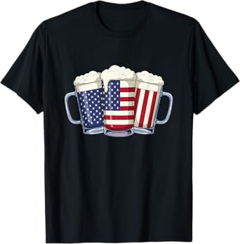 Patriotic Beer Mugs American Flag Funny for the 4th of July T-Shirt