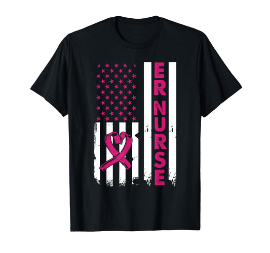 Er Nurse American Flag Nurse Life Breast Cancer Awareness T-Shirt