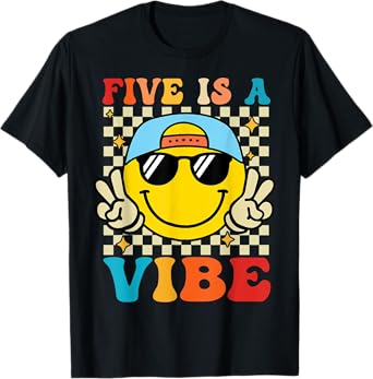 Five Is A Vibe 5th Birthday Groovy Boys Girls 5 Years Old T-Shirt