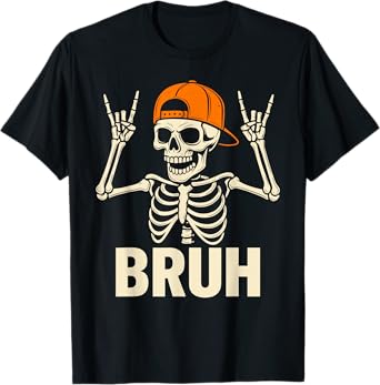 Cool Bruh Skeleton Rock On Halloween Men Boys Kids T-Shirt