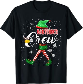 Bartender Crew Christmas Elf Costume Matching Job Team T-Shirt