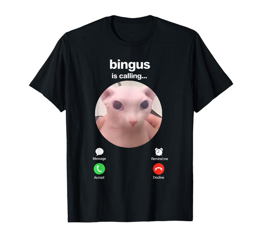 Bingus is Calling Hairless Sphinx Cat Bingus Cat Meme Gen Z T-Shirt