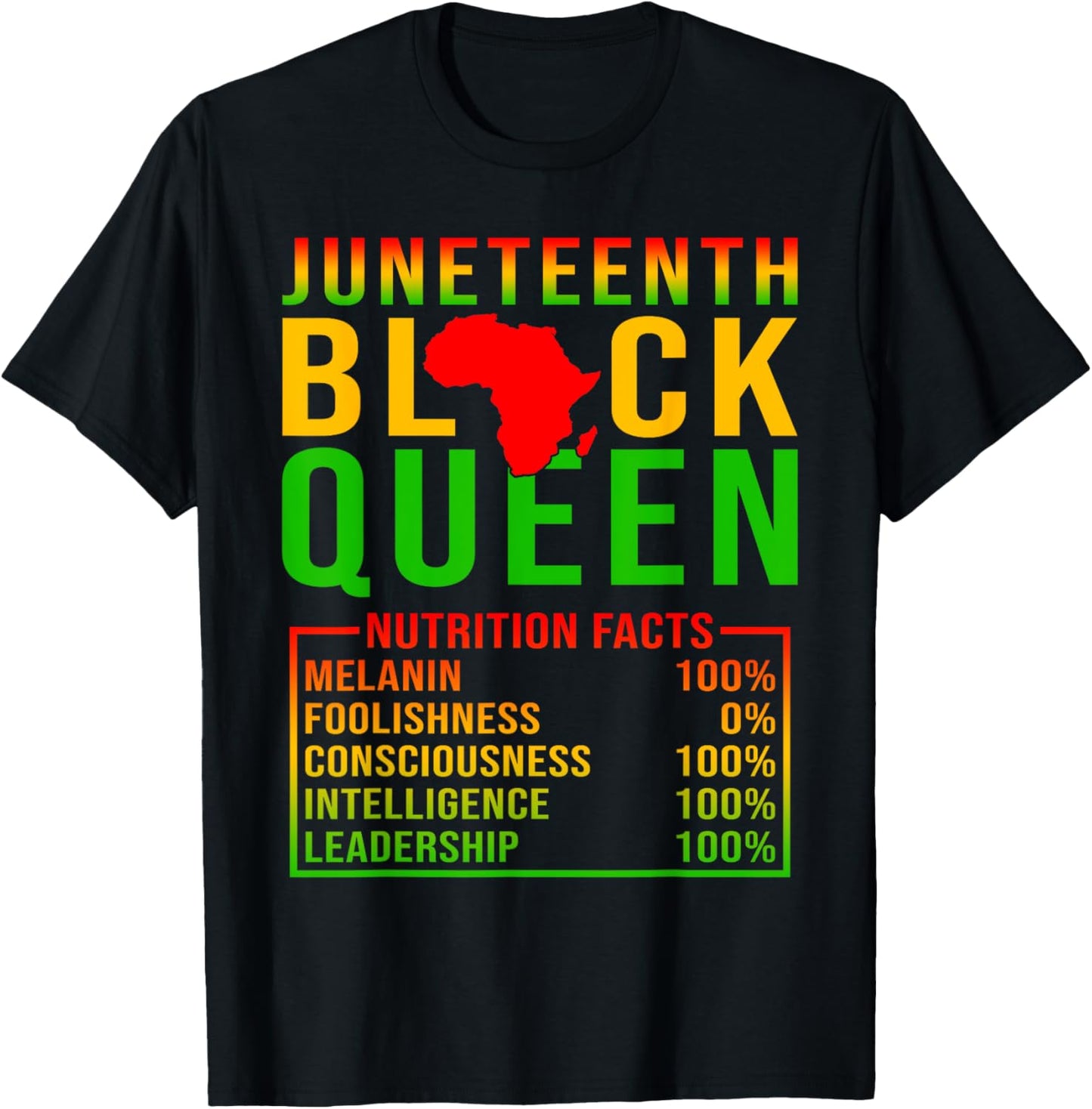 Juneteenth Afro Black Queen Nutrition Facts T-Shirt