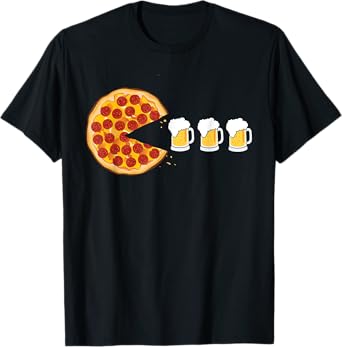 Pepperoni Pizza Chomping Draft Beer Funny Pizza T-Shirt