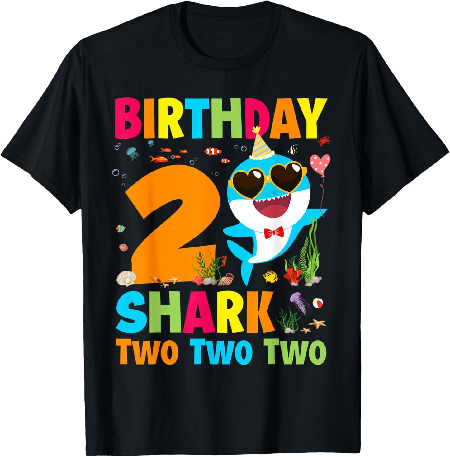 Funny 2 Year Old 2nd Birthday Boy Girl Shark Kids Toddlers T-Shirt