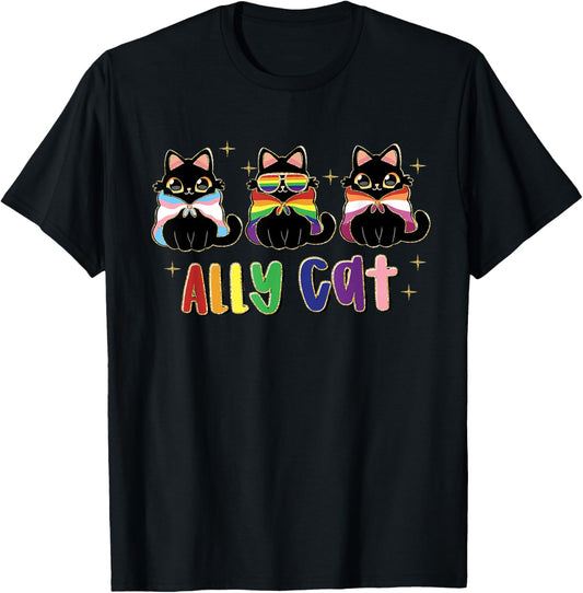 Ally Cat Rainbow LGBT Pride Flag Gay Pride Month 2025 T-Shirt