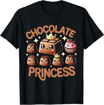 Chocolate T Shirt - Women's Chocolate Princess T-Shirt - Black - Small - Short Sleeve - Crew Neck - Modern - Chocolate-themed Design - Unisex-Kids