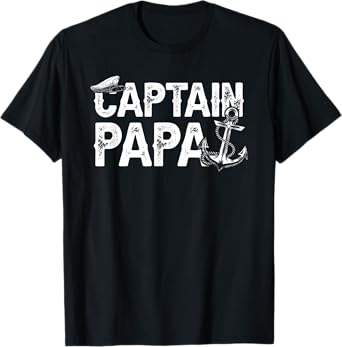 Captain Papa Pontoon Lake Sailor Fishing Boating Fathers Day T-Shirt