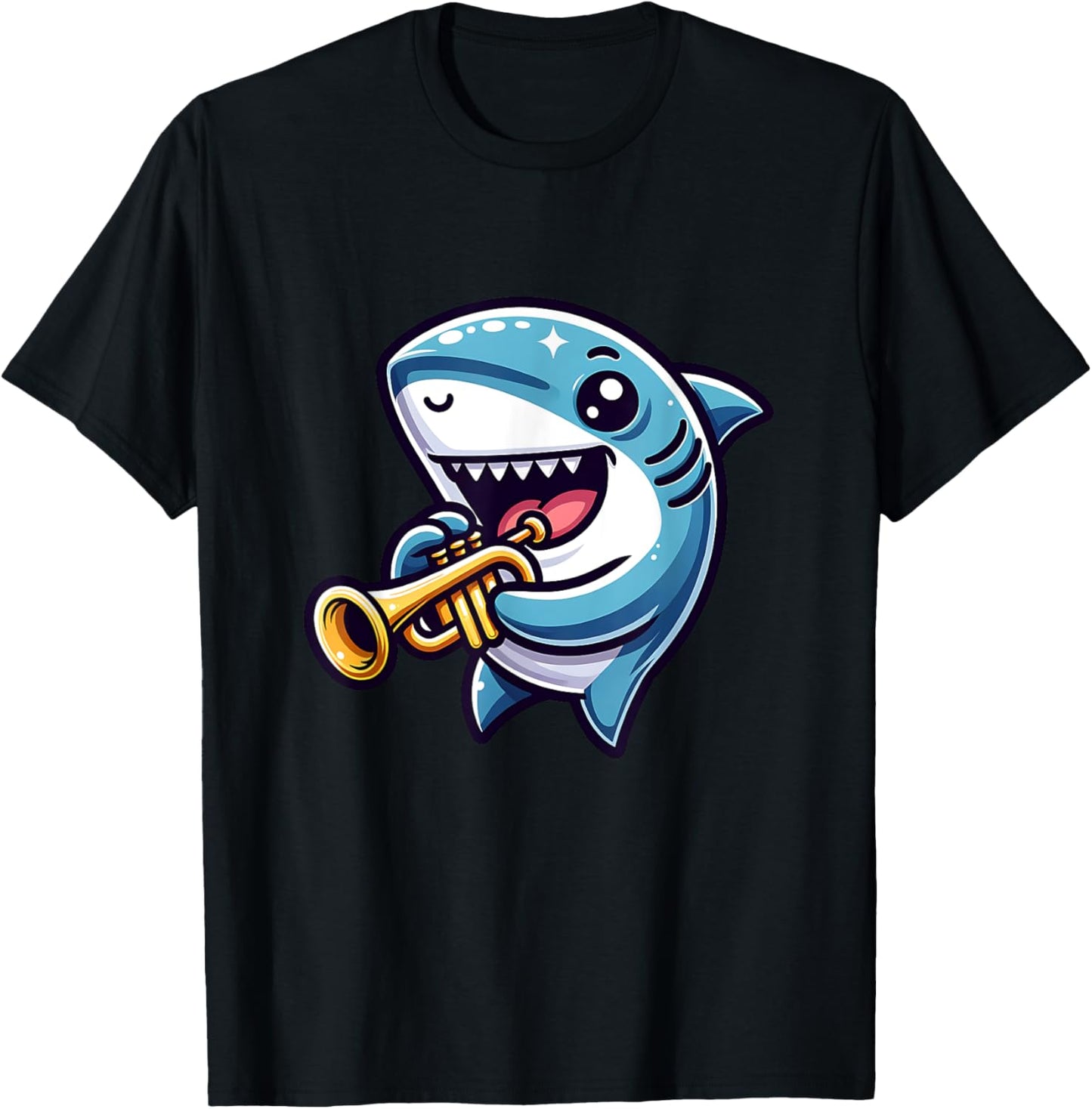 Shark Playing Trumpet Cartoon Music Fun T-Shirt