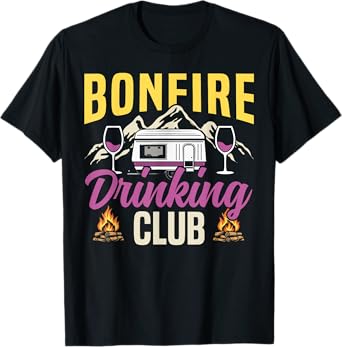 Motorhome Camping Retro Campfire Drunk Alcohol Beer Bonfire T-Shirt