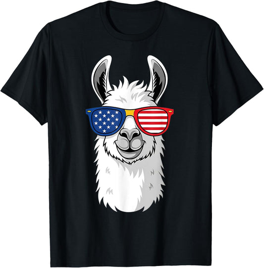American Flag Llama Funny Patriotic 4th Of July Animal T-shirt