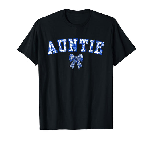 Auntie Coquette Toile Blue Bow Floral Family Matching T-Shirt
