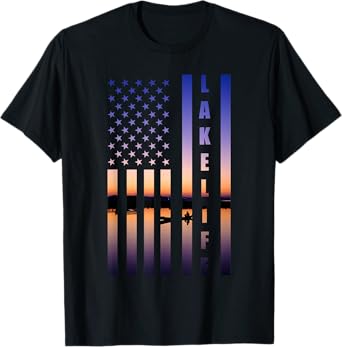 Lake Life American Flag Boating Fishing Camping Lake Lover T-Shirt