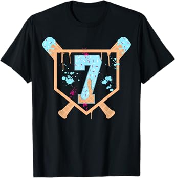 Baseball 7 Year Old Ice Cream Drip 7th Birthday Boy Number 7 T-Shirt