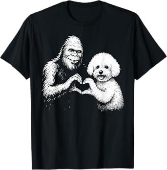 Bichon Frise Bigfoot Sasquatch Heart Hand Sign Dog Lover Men Women Kids T-Shirt