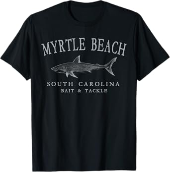 Myrtle Beach South Carolina Vintage Shark Arched Grey T-Shirt