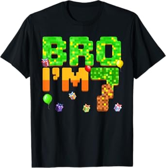 Funny Bro I'm 7 Year Old 7th Birthday Boy Pixel Game Kids T-Shirt