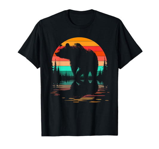 Retro Trees Reflection Wildlife Nature Bear Outdoor Forest T-Shirt