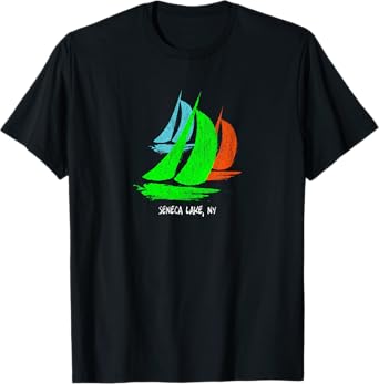 Vintage 80's 90's Style Seneca Lake, NY Sailing T-Shirt