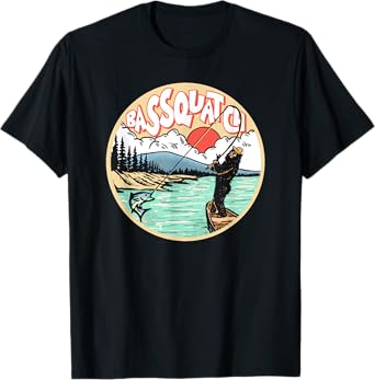 Bassquatch! Funny Bass Fishing Bigfoot on the Lake Sasquatch T-Shirt