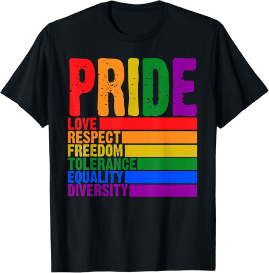 2025 Gay Pride Month Love Respect Freedom LGBTQ Rainbow T-Shirt