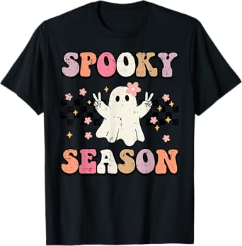Halloween Spooky Season Ghost Peace Costume Women Girls Kids T-Shirt