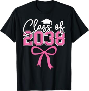 Class of 2038 Grow with Me Kindergarten Pink Coquette Bow T-Shirt