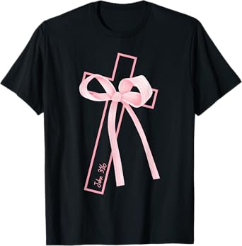 Christian Cross Coquette Bow John 3-16 Bible Verse Religious T-Shirt
