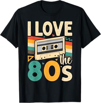 Vintage 80s Women Men I Love the 80's Cassette Party Retro T-Shirt