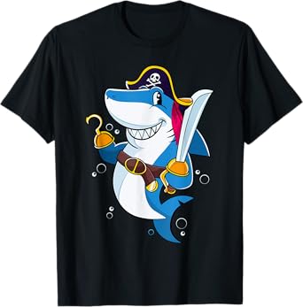 Pirate Shark Captain Kids Boys Toddlers Birthday Party T-Shirt