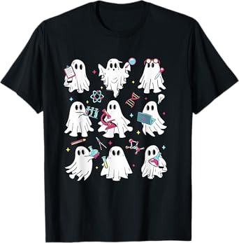 Retro Halloween Science Teacher Ghost Laboratory Teacher T-Shirt