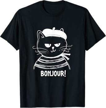 Bonjour - French Cat France Lover Francophile T-Shirt