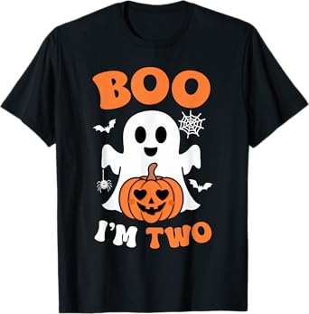 Ghost Boo I'm Two Year 2nd Birthday Boys Halloween Groovy T-Shirt