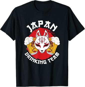 Japan Drinking Team Beer Alcohol Pub Party Kitsune Mask Flag T-Shirt