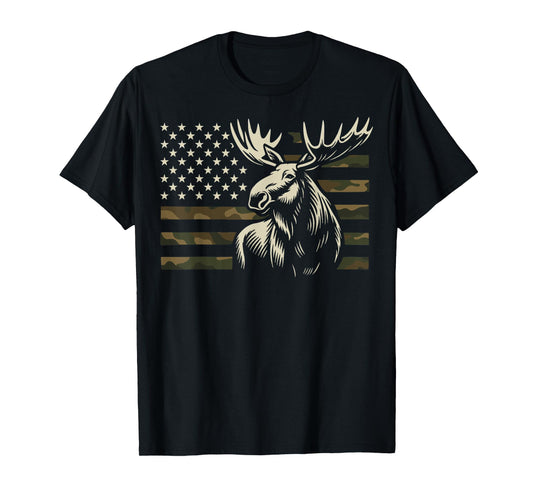 Moose USA Flag Alaska Wildlife T-Shirt