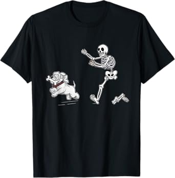 Halloween Dog, Funny Skeleton, Skeleton Chasing Dog T-Shirt