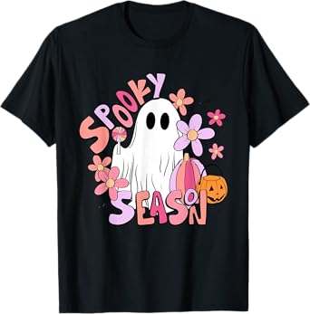 Retro Cute Ghost Spooky Season Funny Halloween T-Shirt