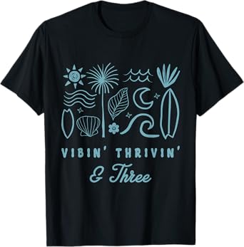 Vibin Thrivin & Three Surf 3rd Birthday Boy 3 Year Old Bday T-Shirt