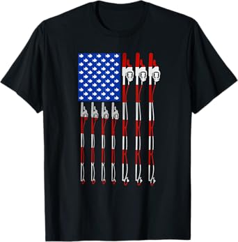 Patriotic Fishing American USA Flag Fishing Pole Women Kids Men T-Shirt